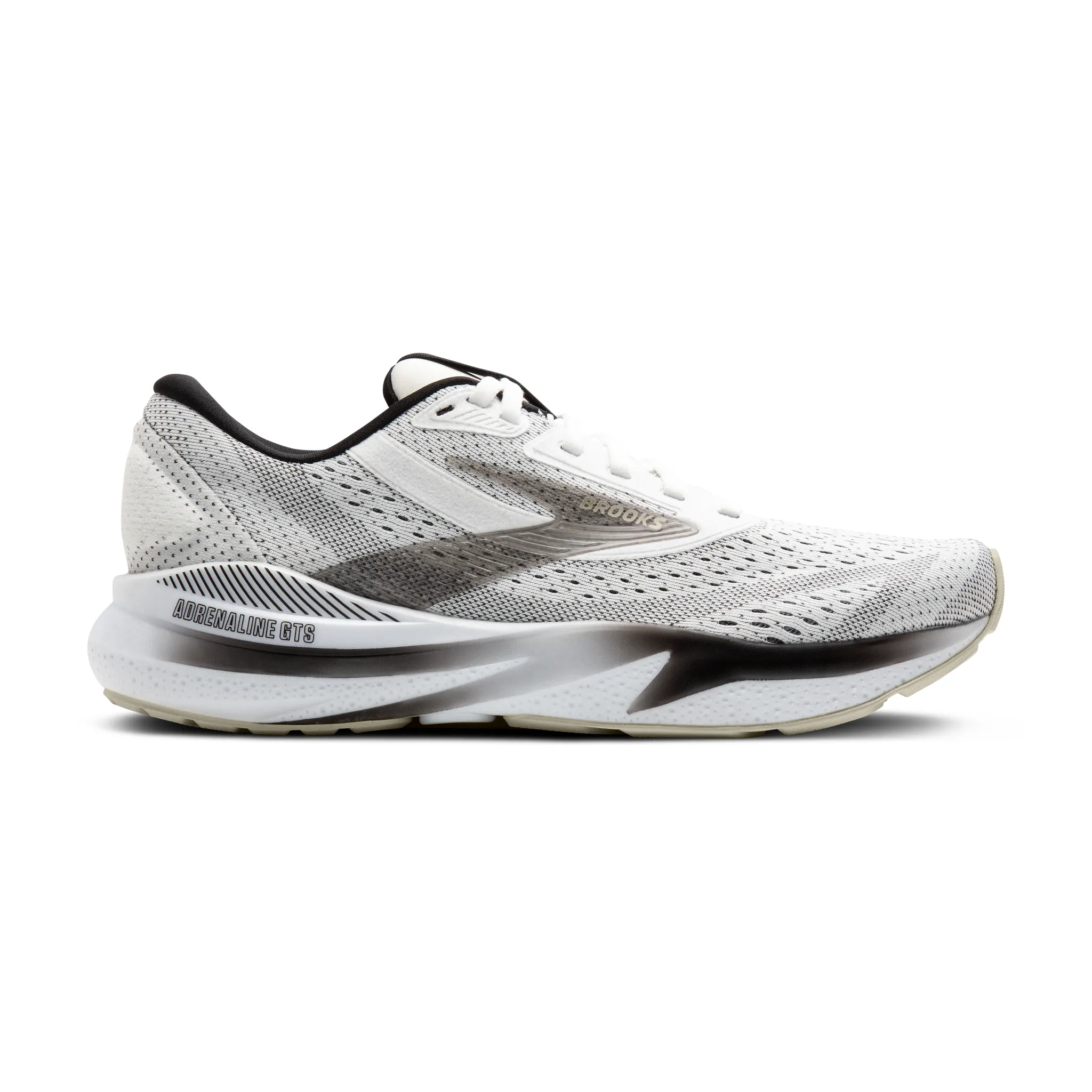 White and grey shoe with brooks decal