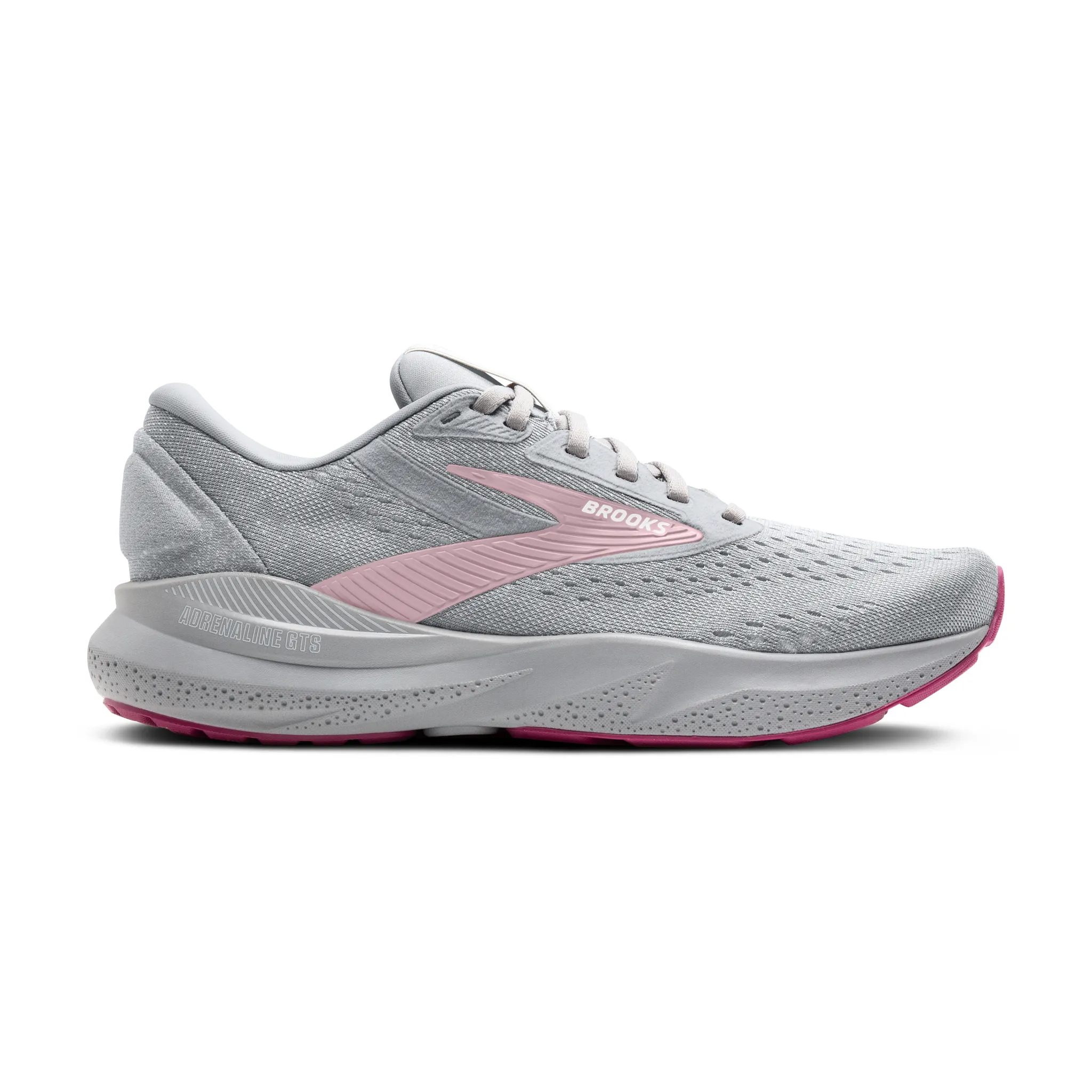 Grey Shoe with pink rubber bottom